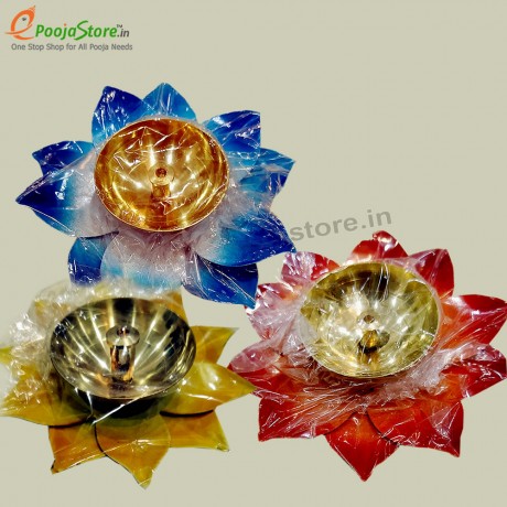 Brass Lotus Diya Set of 6 With Display Box Packing (Mixed Colours Available)